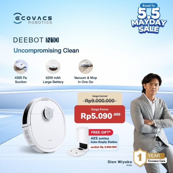 robot vacuum cleaner terbaik Ecovacs DEEBOT N10 FREE AES White