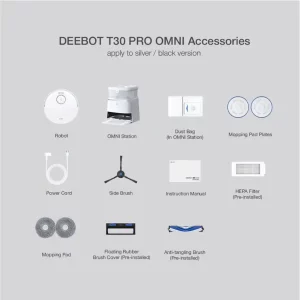 aksesories Robot vacuum cleaner ecovacs deebot t30 pro omni warna putih , omni station, dust bag